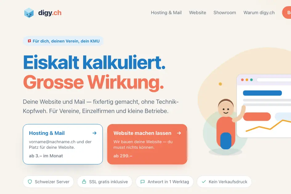 Startseite von digy.ch: Eiskalt kalkuliert, grosse Wirkung